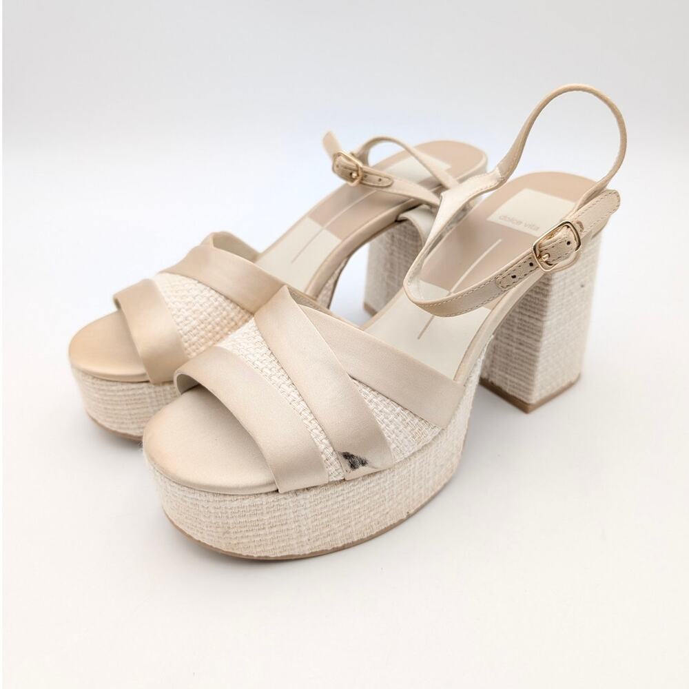 DV Dolce Vita Baily Fisherman Heel Sandals Women's Cream Satin Size US7.5 EU38